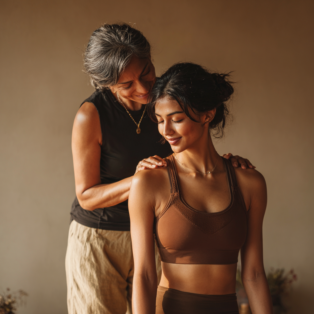 Άντρας σε στάση γιόγκα στο βουνό με ανατολή ηλίου